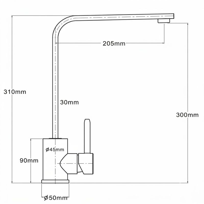 Kích thước vòi Boss cố định cổ tròn xoay 360 BV301