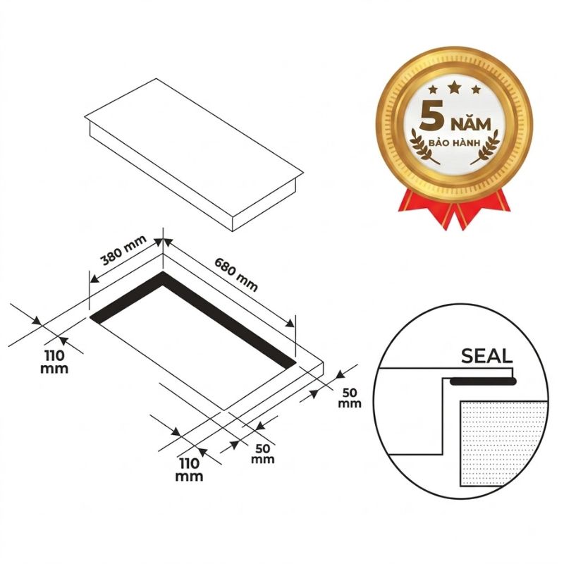 Kích thước khoét đá bếp từ 2 vùng nấu BKI689N