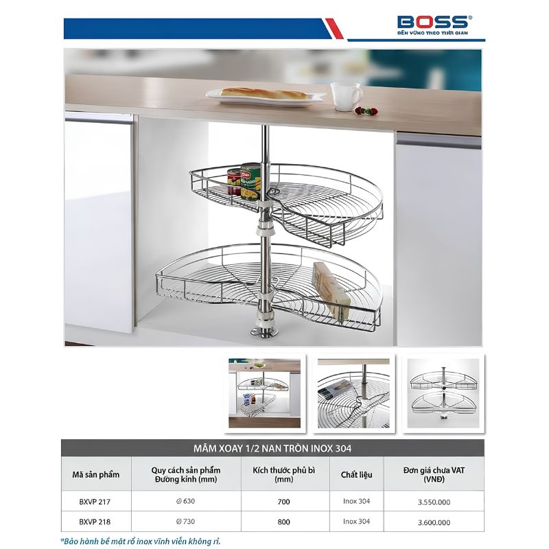 Kích thước mâm xoay 1/2 Boss BXVIP 217/218