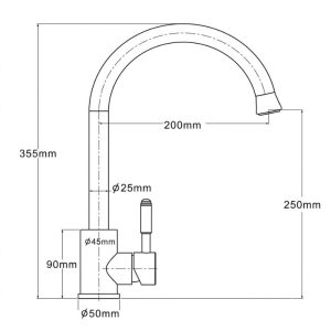 Kích thước vòi Boss rửa bát cố định cổ tròn xoay 360 độ BV101