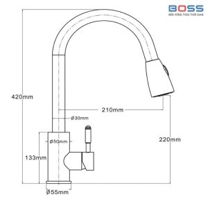 Kích thước Vòi Boss dây rút cổ tròn BR6221B